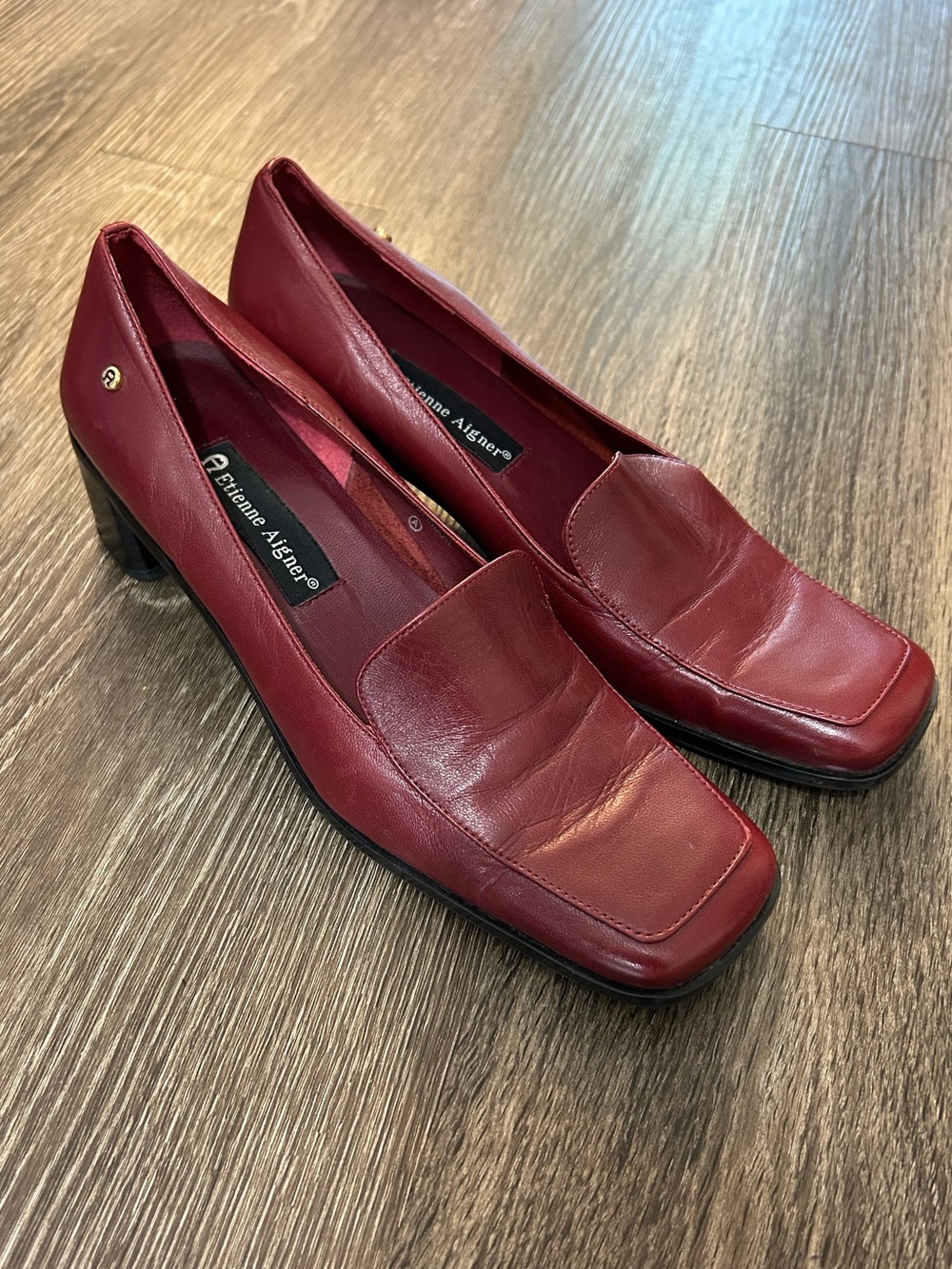 Etienne Aigner Wine Red Leather Low Heel Loafers Size 8